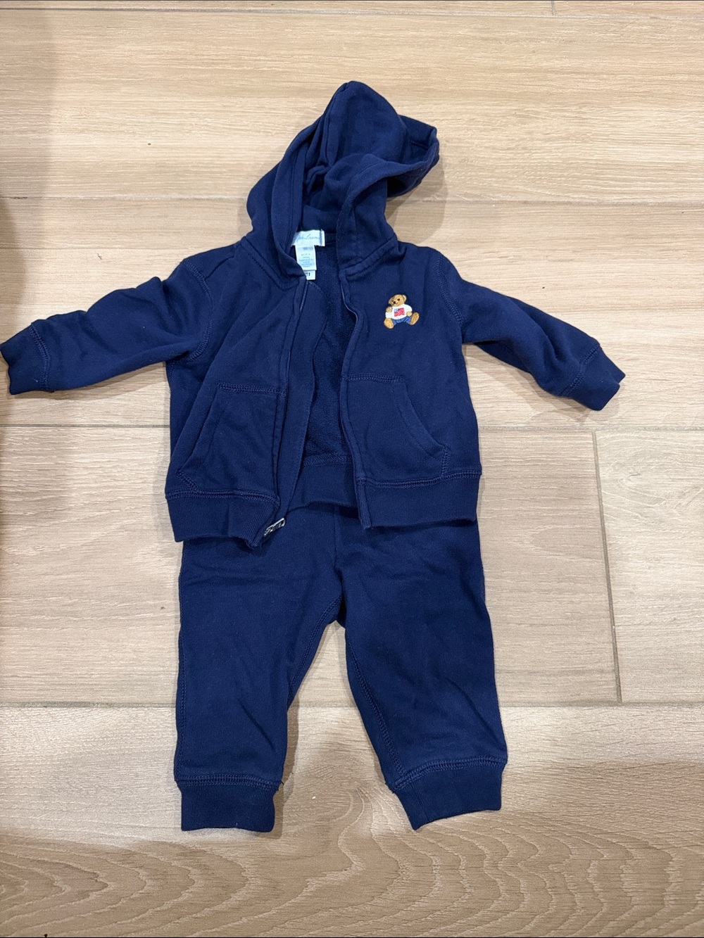 Ralph Lauren Navy Hooded Sweatshirt & Joggers Set with Bear Patch